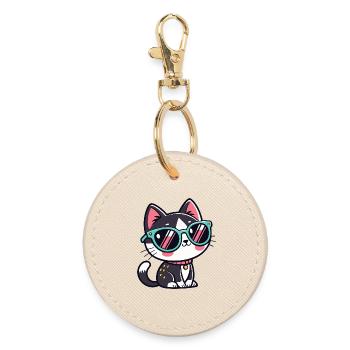 Chat lunettes vertes kawaii - Porte-clés rond - huître - Devant