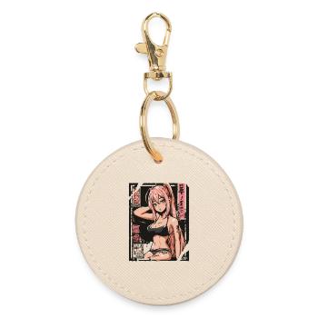Pin-up néon aux cheveux roses - Porte-clés rond - huître - Devant