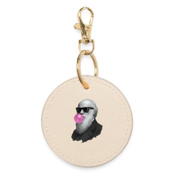 Charles Darwin with chewing gum and sunglasses - Round Keyring - oyster - Front