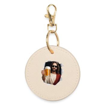 Jesus Christ mit Bier und Sonnenbrille - Runder Schlüsselanhänger - Auster - Vorne