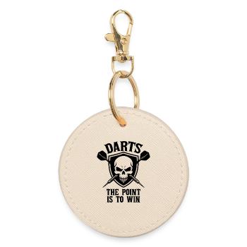 Darts The Point Is To Win Skull Shield Sport - Round Keyring - oyster - Front