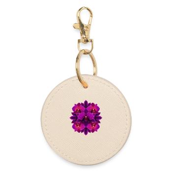 Mandala Orchidee Lila Glow - Runder Schlüsselanhänger - Auster - Vorne