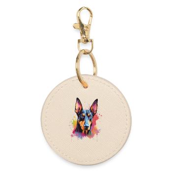 Doberman Pinscher Dog Splash Art Colorful - Round Keyring - oyster - Front
