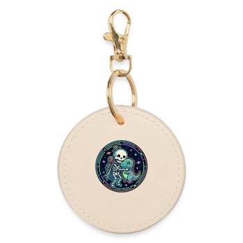 Cosmic Skeleton and Dino Motif - Round Keyring - oyster - Front