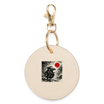 Peinture japonaise à l’encre du chien samouraï - Porte-clés rond - huître - Devant