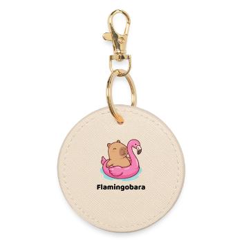 Kuscheltier auf rosa Flamingo - capybara - Runder Schlüsselanhänger - Auster - Vorne