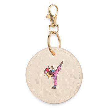 Karate Girl Eiscreme Kampfsportler Damen Taekwondo - Runder Schlüsselanhänger - Auster - Vorne