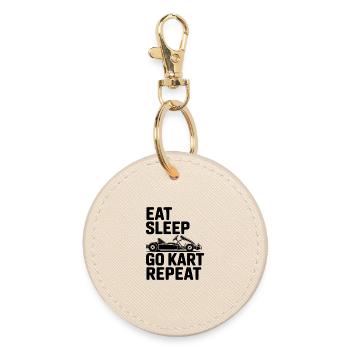 Eat Sleep Go Kart Repeat - Round Keyring - oyster - Front
