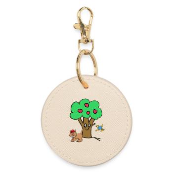 Apfelbaum Katze Vogel Kinder Garten Natur - Runder Schlüsselanhänger - Auster - Vorne