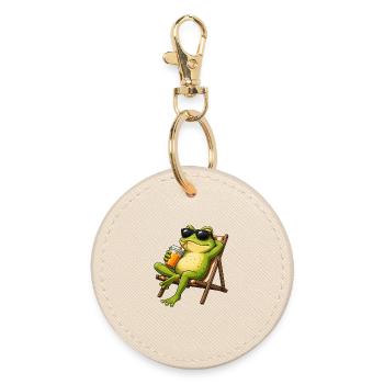 Relaxed frog in beach chair - Round Keyring - oyster - Front