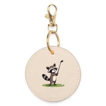 Waschbär spielt Golf - Runder Schlüsselanhänger - Auster - Vorne