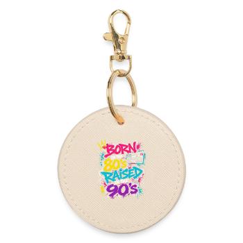 80s Boombox Neon Graffiti - Round Keyring - oyster - Front