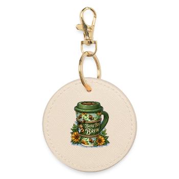 Busy Bee Brew Coffee Cup with Sunflowers - Round Keyring - oyster - Front