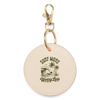 Surf More Worry Less Summer Holiday Waves - Round Keyring - oyster - Front