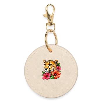 Leopard mit Hibiskus-Traum - Runder Schlüsselanhänger - Auster - Vorne