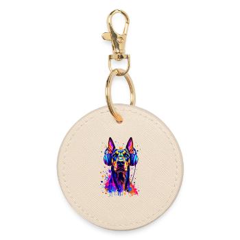 Doberman avec casque - Porte-clés rond - huître - Devant