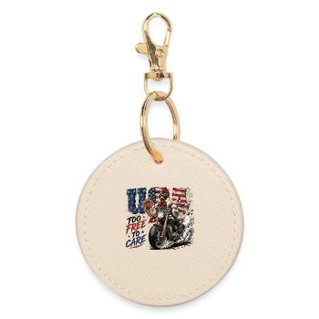 USA Too Free To Care Biker Rooster Motorcycle Freedom - Round Keyring - oyster - Front
