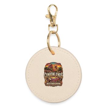 Canyonlands Sunset and Mountain Goat - Round Keyring - oyster - Front