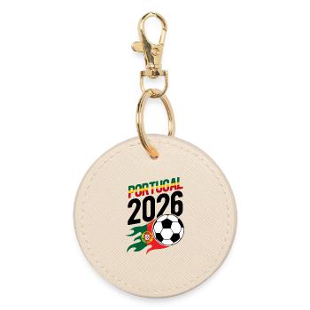 Portugal 2026 Fußball Flamme mit Flagge - Runder Schlüsselanhänger - Auster - Vorne