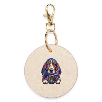 Pop Art Basset Hound Kaffee Morgenmuffel - Runder Schlüsselanhänger - Auster - Vorne