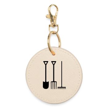 Garden tools shovel rake and pitchfork - Round Keyring - oyster - Front