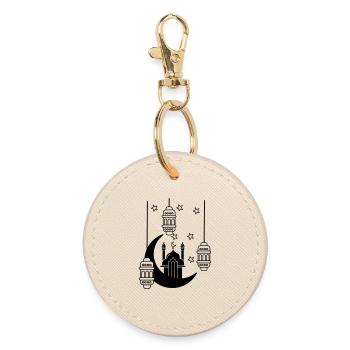 Mosque in moon lights and stars - Round Keyring - oyster - Front