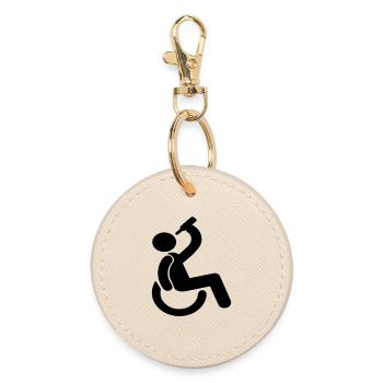 Trinkender Rollstuhlfahrer Humor-Symbol # - Runder Schlüsselanhänger - Auster - Vorne
