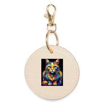 Cat - Round Keyring - oyster - Front