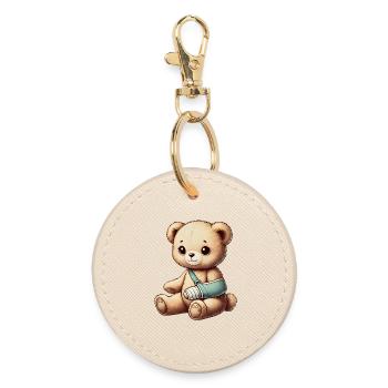 Teddy brings comfort - cuddly toy with a cast arm - Round Keyring - oyster - Front