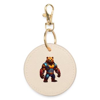 Futuristic Warrior Bear - Round Keyring - oyster - Front