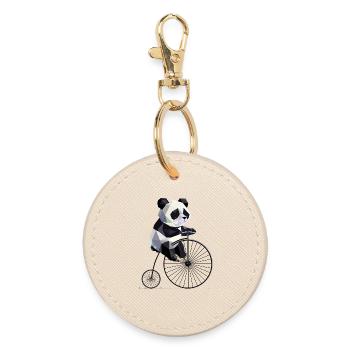 Panda auf Hochrad – Retro trifft Tierliebe - Runder Schlüsselanhänger - Auster - Vorne
