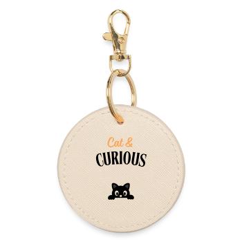 Cat and curious - Round Keyring - oyster - Front
