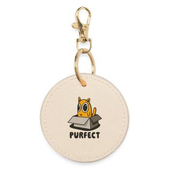 Purrfect Orange Cat in Box - Cute Kitten Design - Round Keyring - oyster - Front