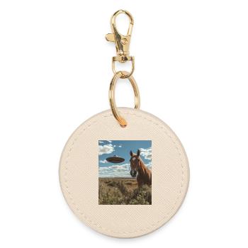 Selfie de cheval avec OVNI - Porte-clés rond - huître - Devant