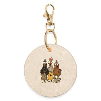 Laughing chickens and chicks - Round Keyring - oyster - Front