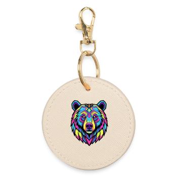 Neon Tribal Bär Illustration - Runder Schlüsselanhänger - Auster - Vorne