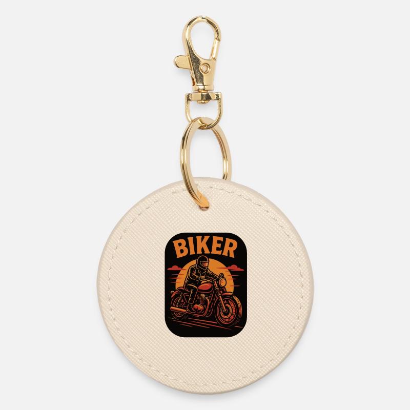 Biker stylish motorcyclist illustration - Round Keyring - oyster