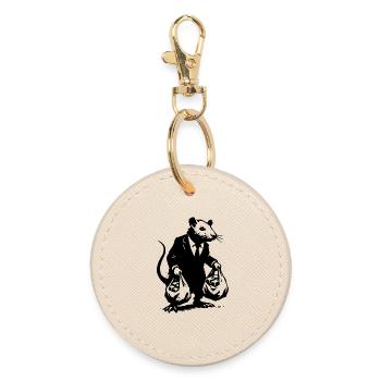 Rat in a suit with shopping bags - Round Keyring - oyster - Front
