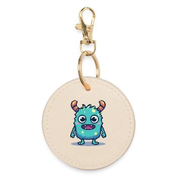 8-Bit Cute Pixel Monster Retro 90s Style - Round Keyring - oyster - Front