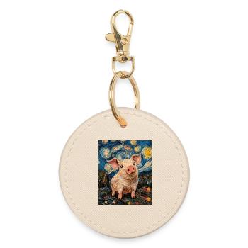 Schwein Ferkel Van Gogh Style Starry Night - Runder Schlüsselanhänger - Auster - Vorne