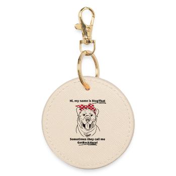 Funny Rottweiler Sketch Line Art Design Bandana - Round Keyring - oyster - Front