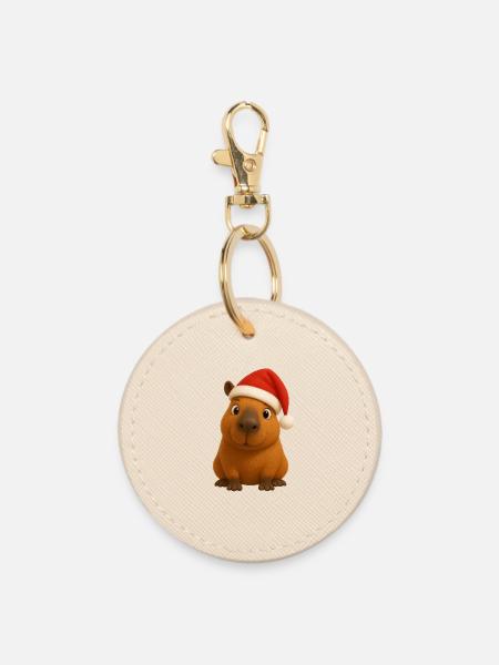 Capybara Weihnachten - Runder Schlüsselanhänger - Auster