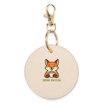 Fuchs genießt Matcha - Runder Schlüsselanhänger - Auster - Vorne