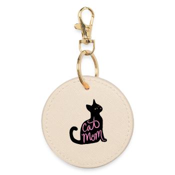 Cat Mom Neon Script - Round Keyring - oyster - Front