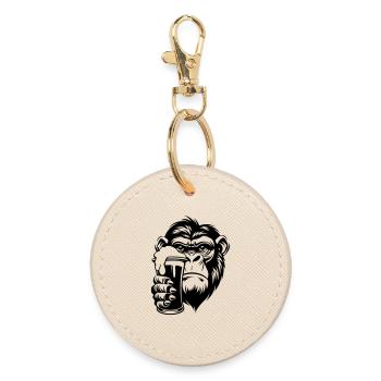 Monkey holding a drink with foam - Round Keyring - oyster - Front