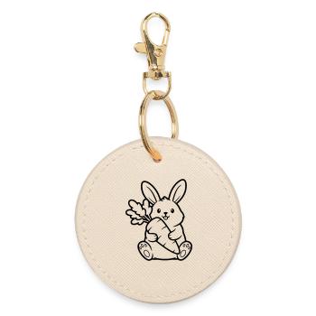 Bunny with carrot carrot coloring vector - Round Keyring - oyster - Front