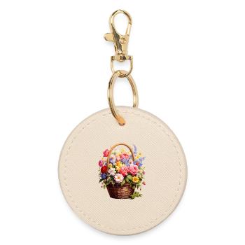 Panier en osier avec des fleurs printanières - Porte-clés rond - huître - Devant