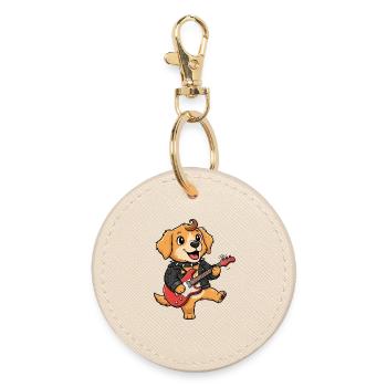 Rocking dog with electric guitar - Round Keyring - oyster - Front
