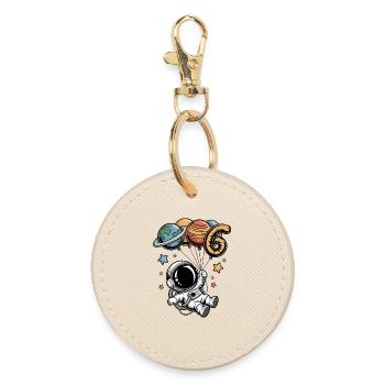 Birthday astronaut with planet balloons 6 - Round Keyring - oyster - Front