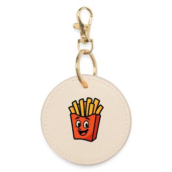 Cheerful French fries hero - Round Keyring - oyster - Front